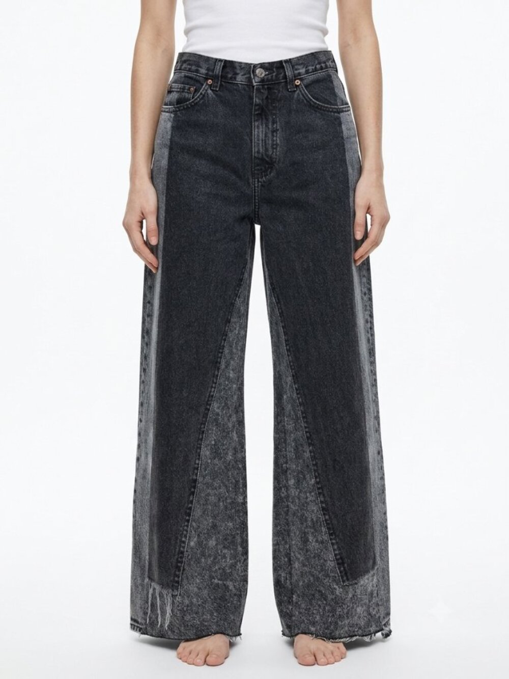 Custom Two Tone Reworked Wide Leg Jeans Black & Acid Wash Flare